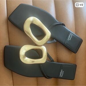 Jeffrey Campbell Black and Gold Sandals